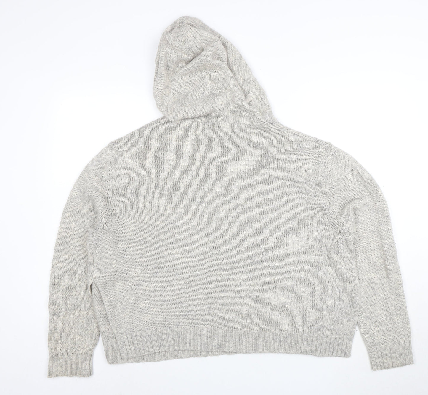H&M Women’s Grey Hooded Wool Blend Knit Jumper Size 12 M
