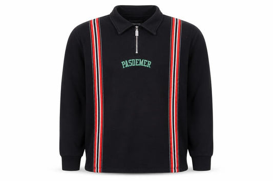 PASDEMER Men's Black L 1/4 Zip Collared Striped Sweatshirt
