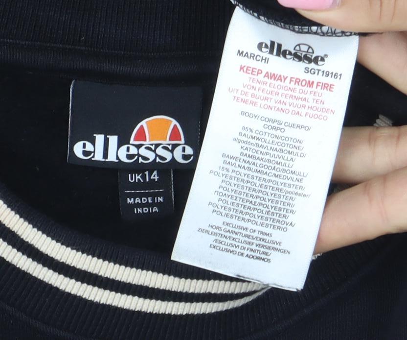 Ellesse Women Black Beige Stripe Crew Neck Sweatshirt UK14