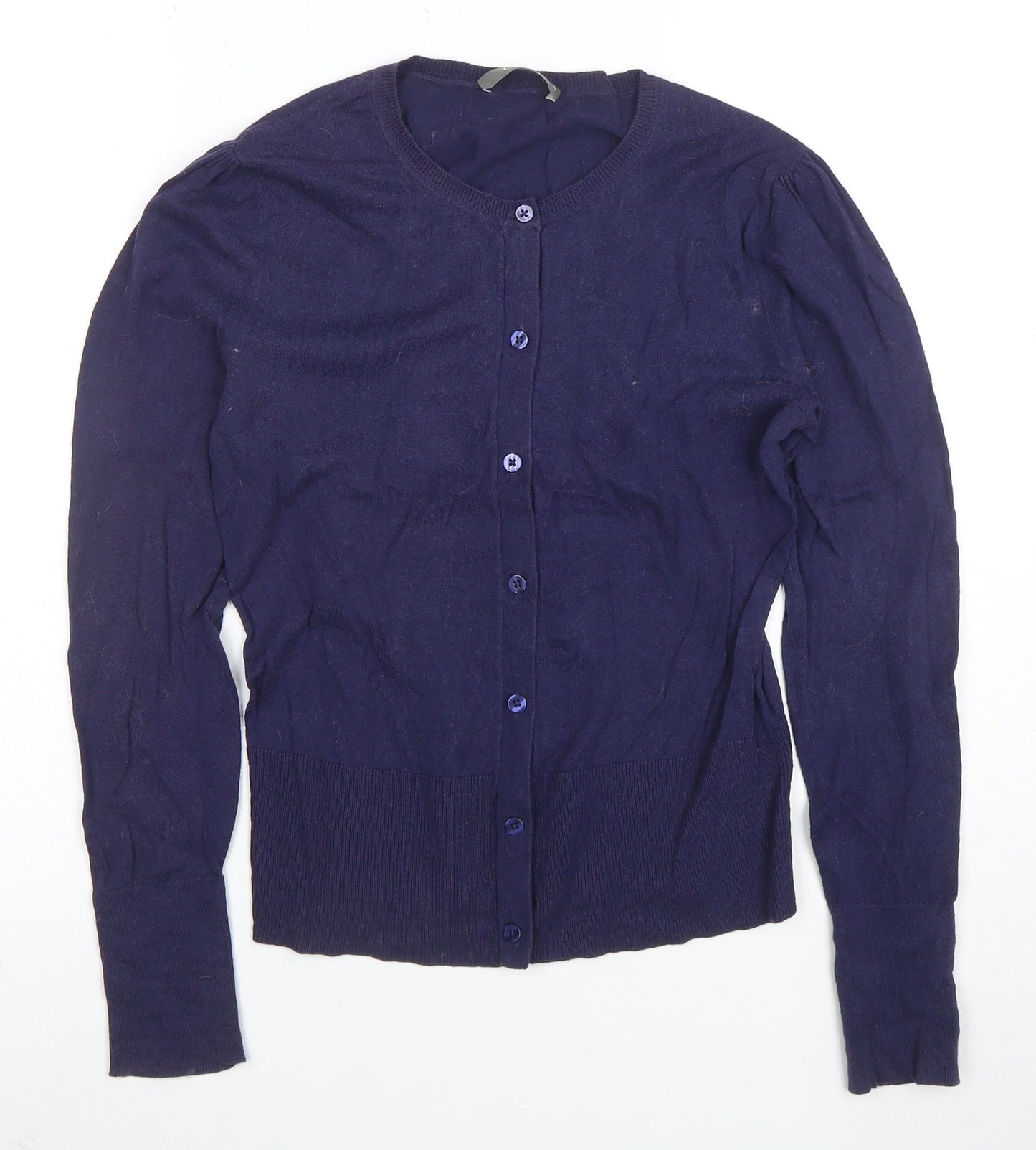 Oasis Women Blue Crew Neck Long Sleeve Button Cardigan M