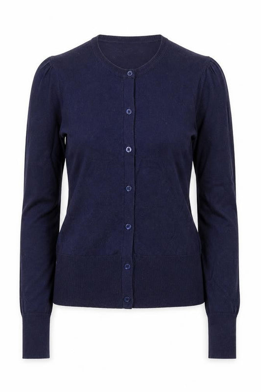 Oasis Women Blue Crew Neck Long Sleeve Button Cardigan M