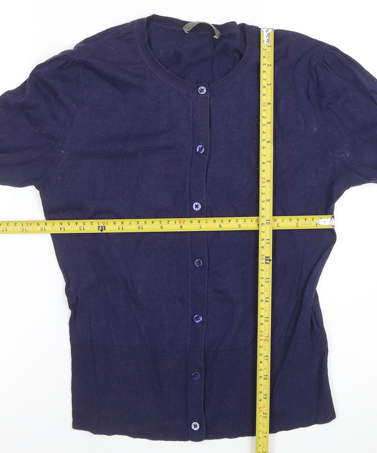 Oasis Women Blue Crew Neck Long Sleeve Button Cardigan M