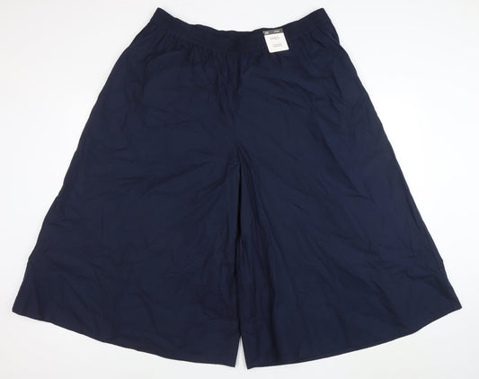 Marks and Spencer Women’s Blue Size 20 Short Wide-Leg Cropped Cotton Trousers