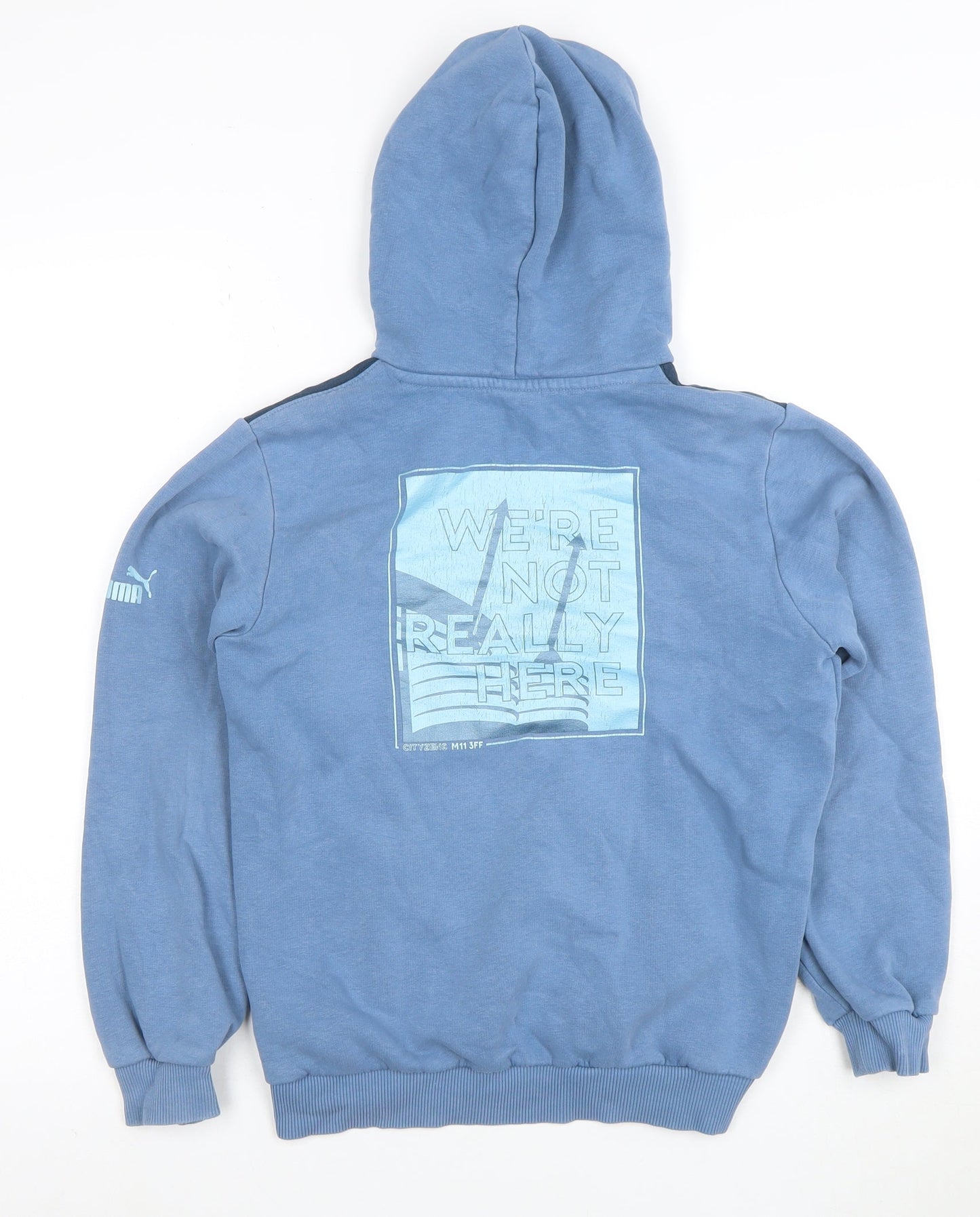 Puma Boys Blue Pullover Hoodie Manchester City Graphic Size 11-12 Years
