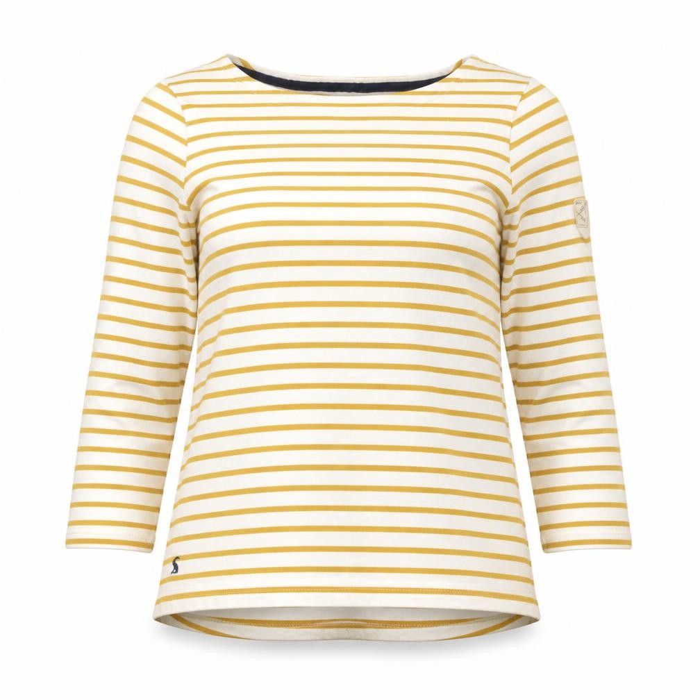 Joules Women Yellow White Striped 3/4 Sleeve Cotton T-Shirt Size 8