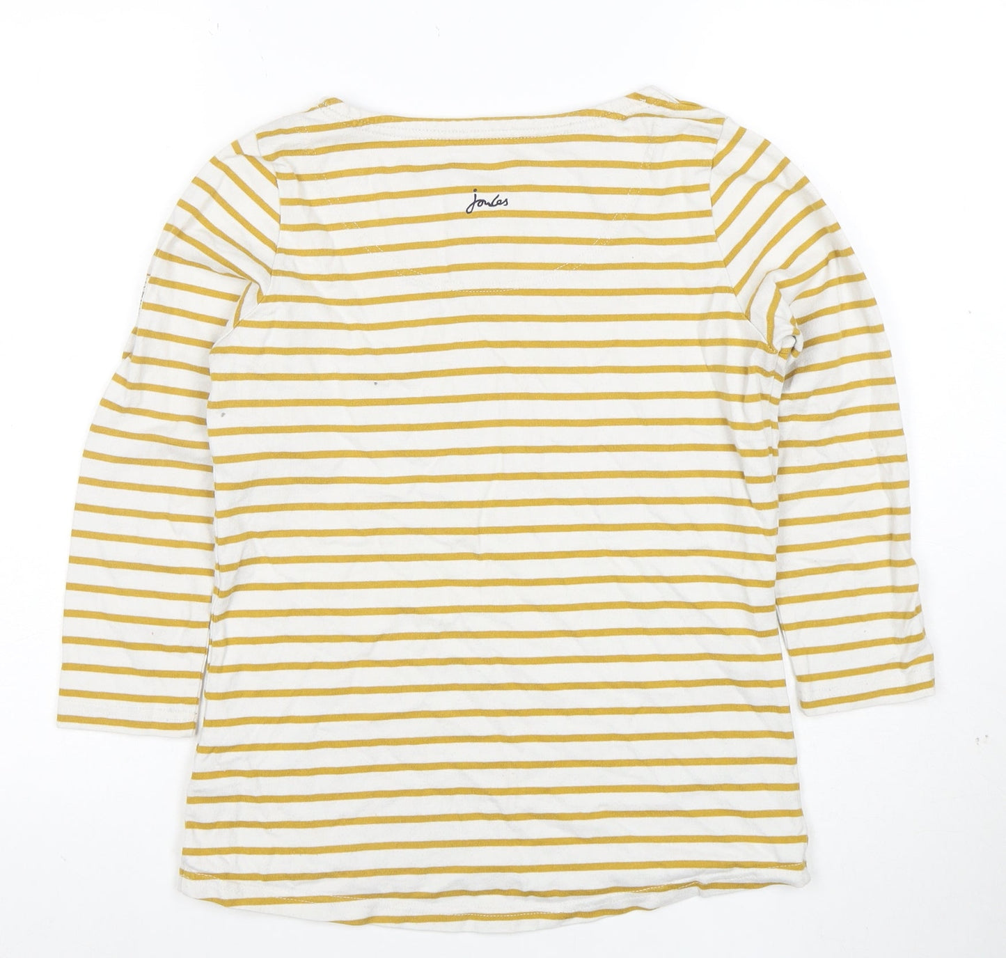 Joules Women Yellow White Striped 3/4 Sleeve Cotton T-Shirt Size 8