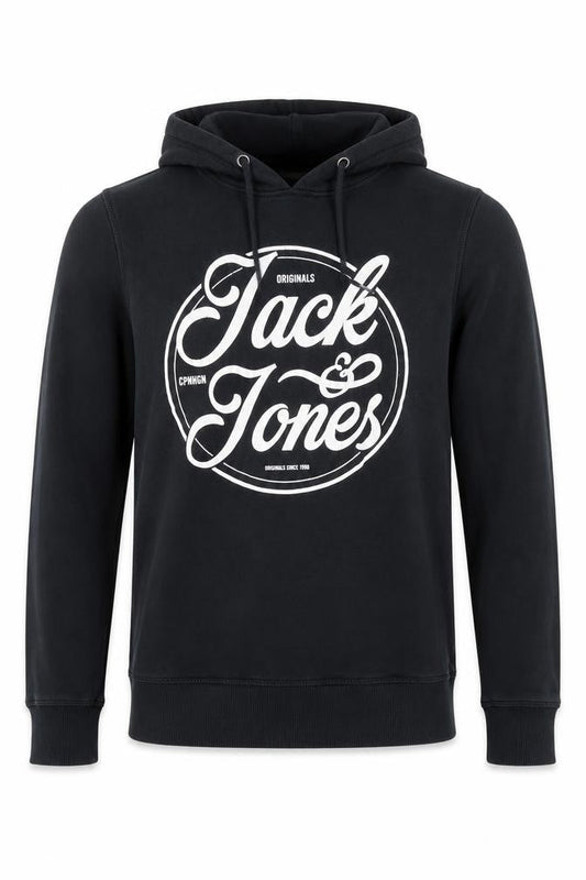 Jack & Jones Mens Black Pullover Hoodie Small Graphic Print