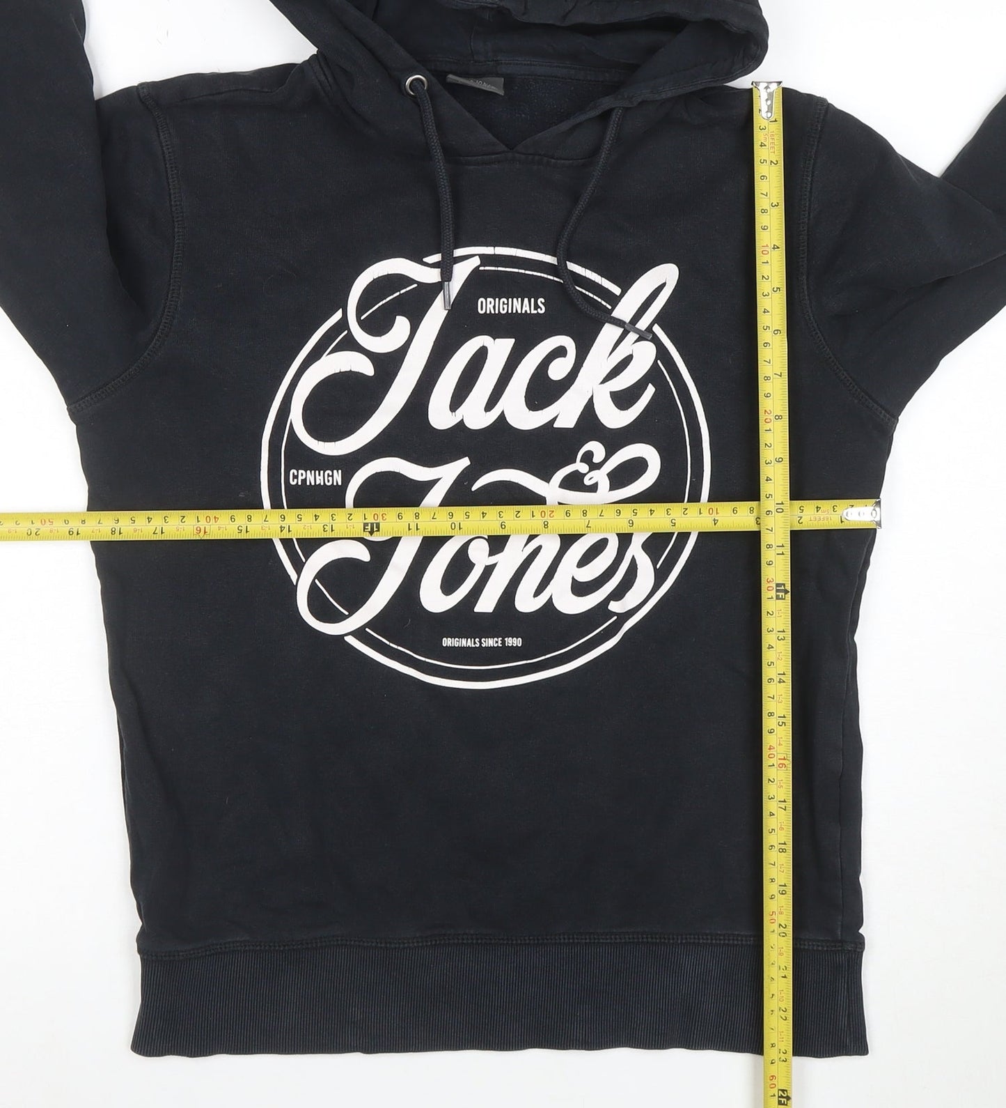 Jack & Jones Mens Black Pullover Hoodie Small Graphic Print