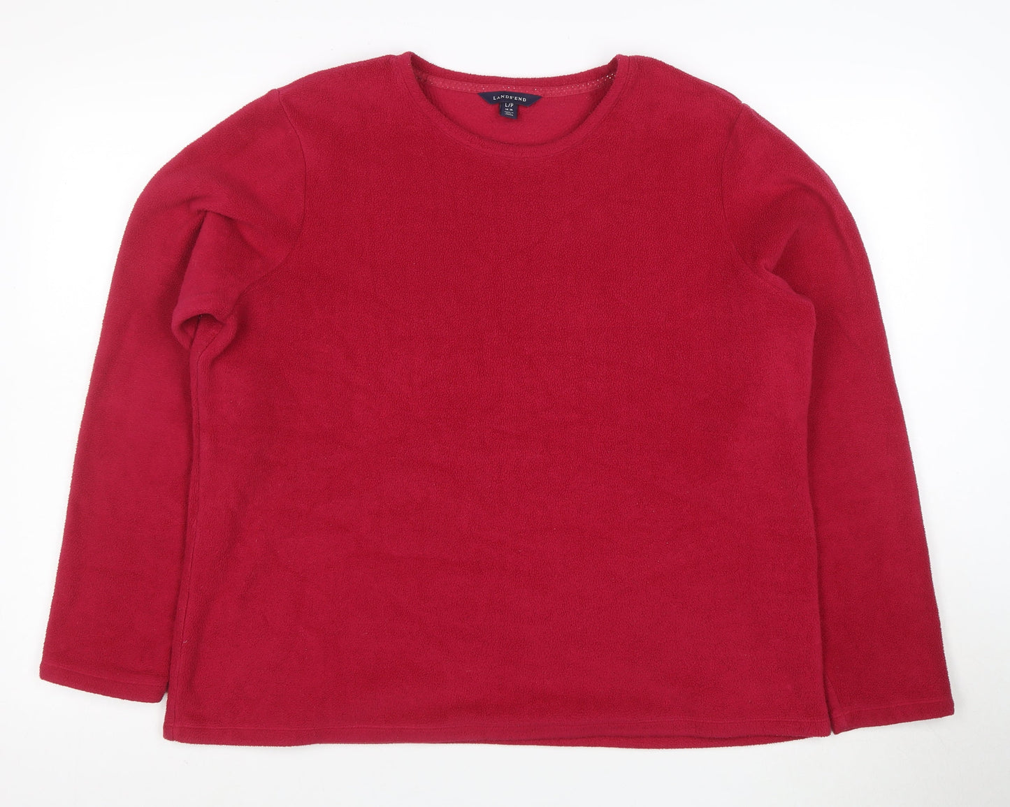 Lands' End Womens Red Fleece Pullover Sweatshirt Size L 14-16