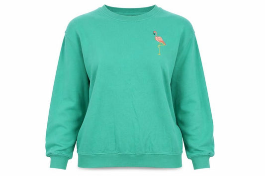 Sugarhill Brighton Women Green Flamingo Embroidered Pullover Sweatshirt Size M