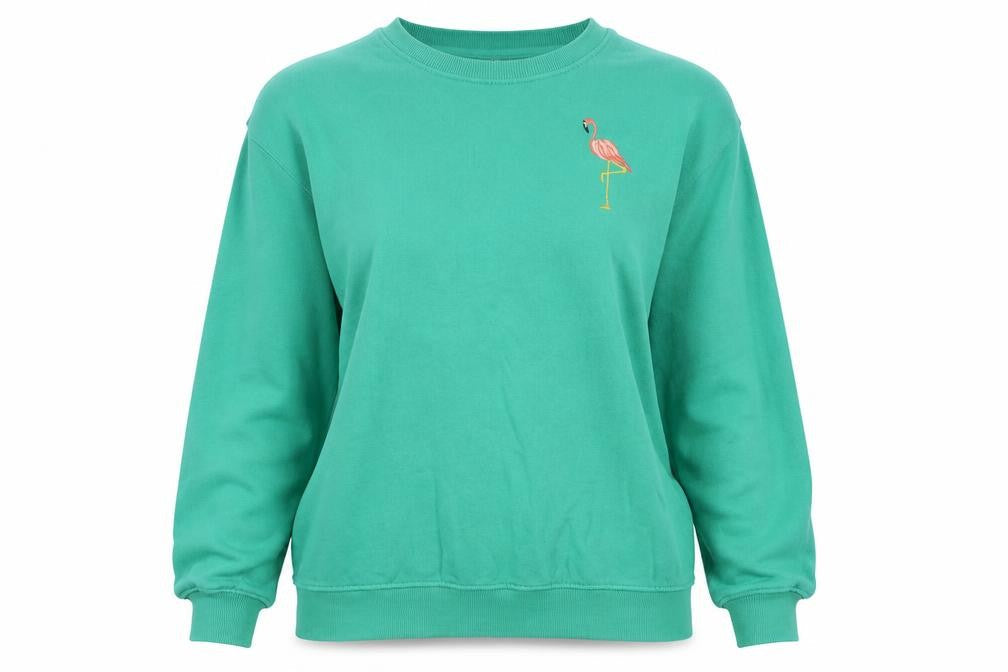 Sugarhill Brighton Women Green Flamingo Embroidered Pullover Sweatshirt Size M