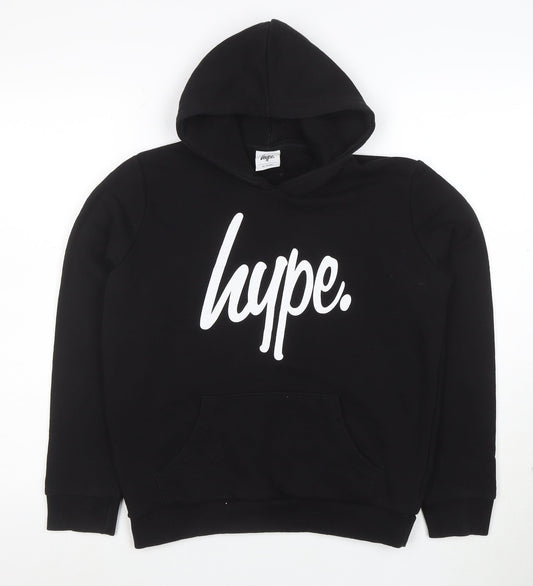 Hype Boys Black Pullover Hoodie 13 Years Cotton Blend Graphic Print