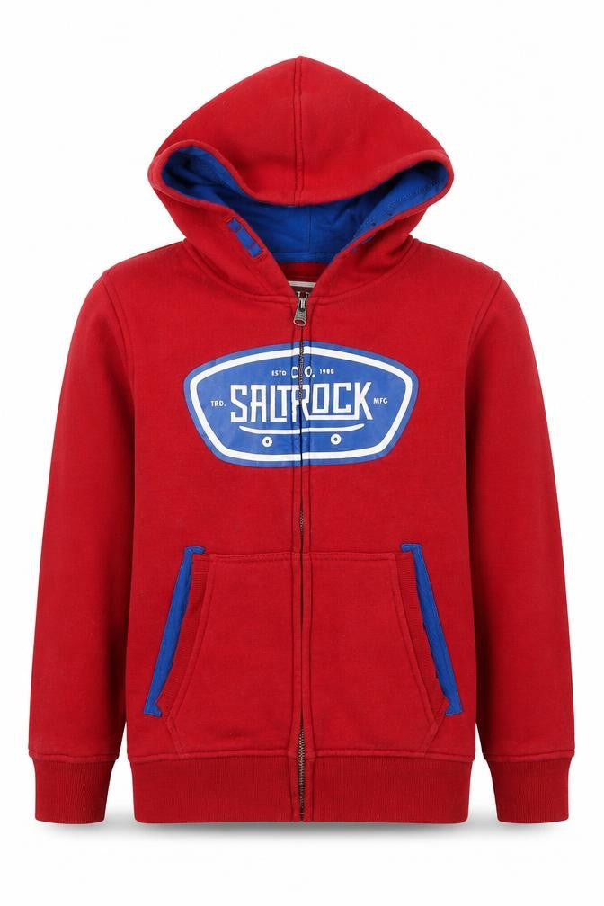 Saltrock Boys Red Full Zip Hoodie Size 7-8 Years Cotton Blend