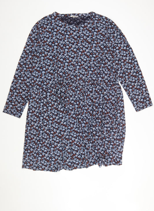 Seasalt Cornwall Women Blue Floral Cotton Tall Shift Dress UK 20