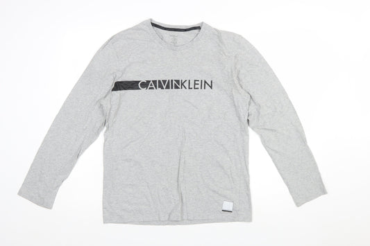 Calvin Klein Men's Grey Long Sleeve Crew Neck Cotton T-Shirt M