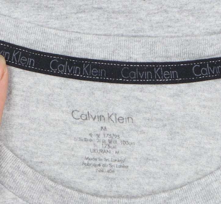Calvin Klein Men's Grey Long Sleeve Crew Neck Cotton T-Shirt M