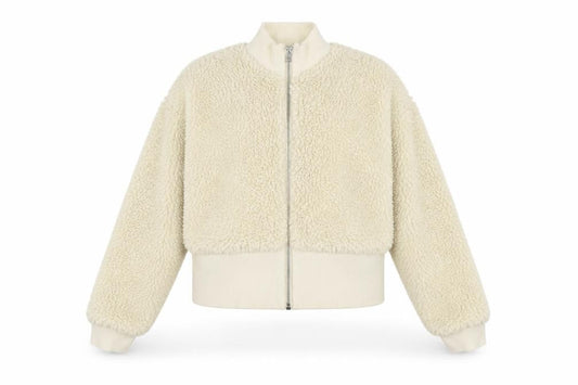 Weekday Women Ivory Cropped Fleece Bomber Jacket Size M