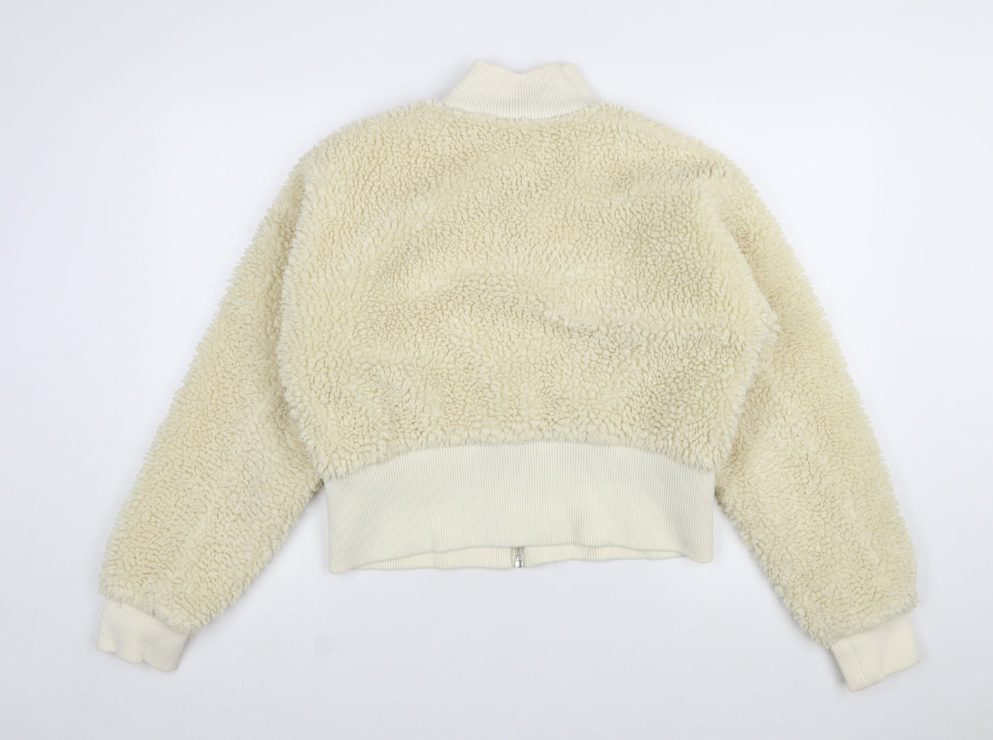 Weekday Women Ivory Cropped Fleece Bomber Jacket Size M