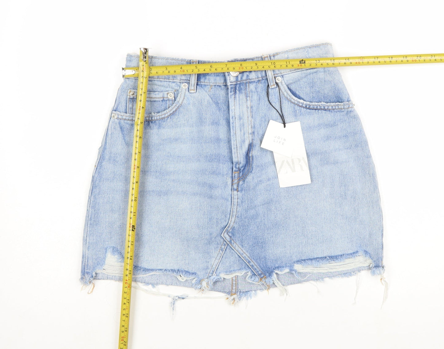 Zara Women Blue Denim Mini Skirt L High Rise Casual