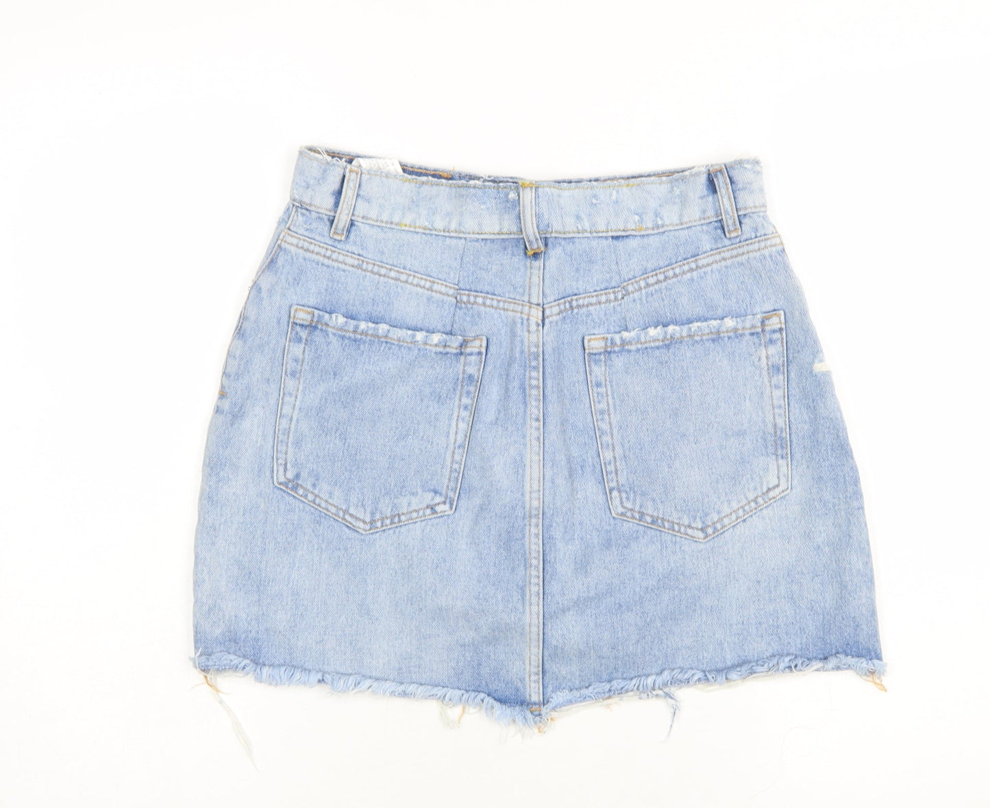 Zara Women Blue Denim Mini Skirt L High Rise Casual