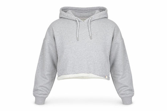 Superdry Womens Grey Cropped Hoodie UK 10 Pullover Hooded Sweatshirt