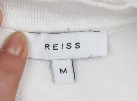 Reiss Womens White Cotton Blend Crew Neck Pullover Sweatshirt M
