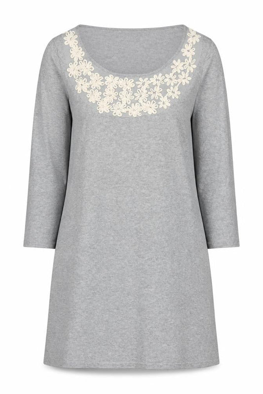 Next Women Grey Knit Shift Dress Size 14 Scoop Neck 3/4 Sleeve