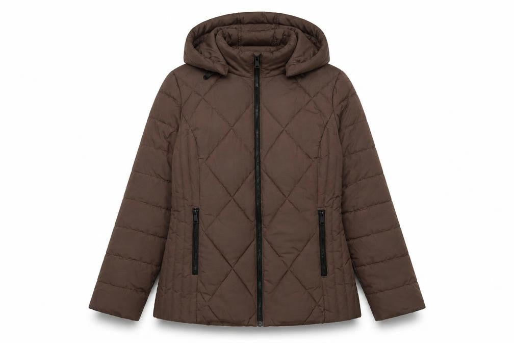 Tu Women Brown Quilted Hooded Puffer Jacket Size 14