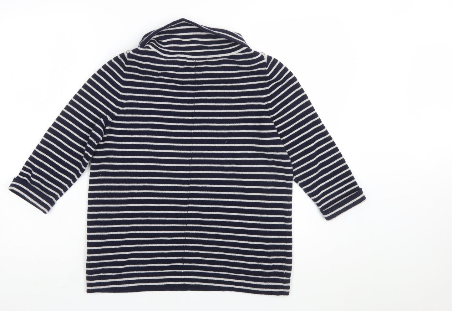 Pure Collection Women’s Blue Striped Roll Neck 3/4 Sleeve Cashmere Jumper Size 10