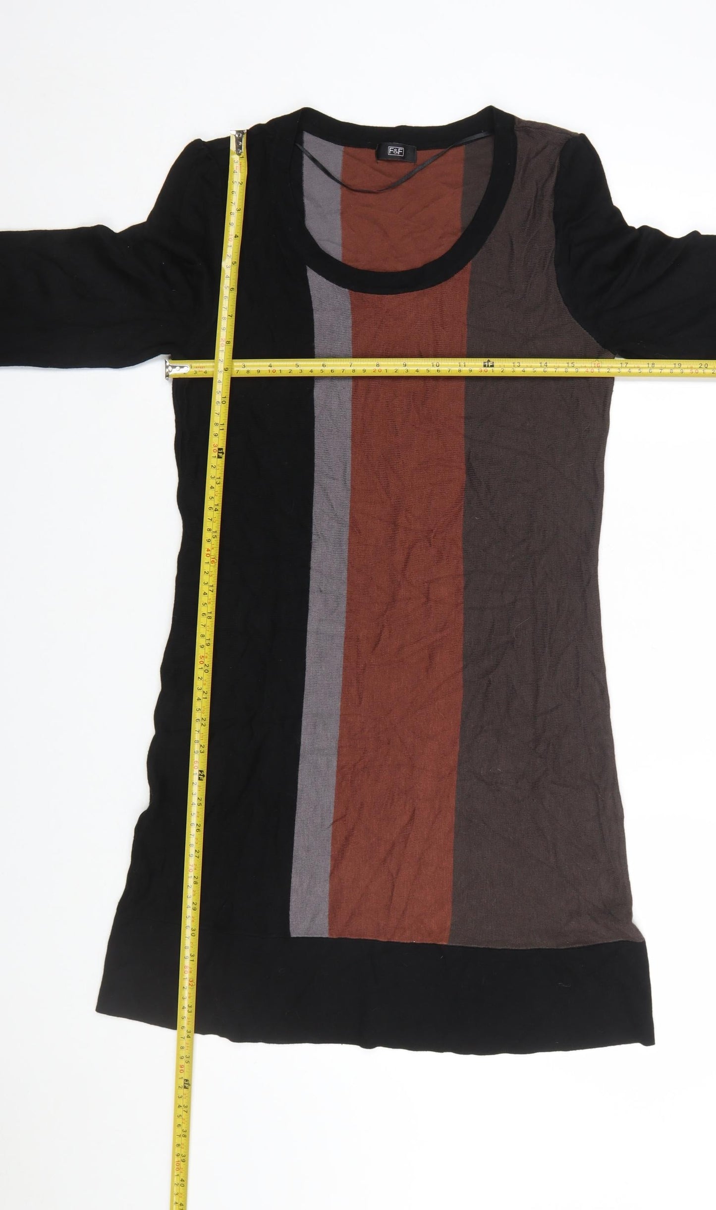 F&F Women’s Black Brown Colourblock Knit Shift Dress Size 14