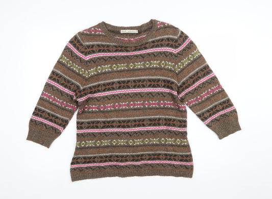 Next Women Brown Fair Isle Wool Blend Jumper Size 18