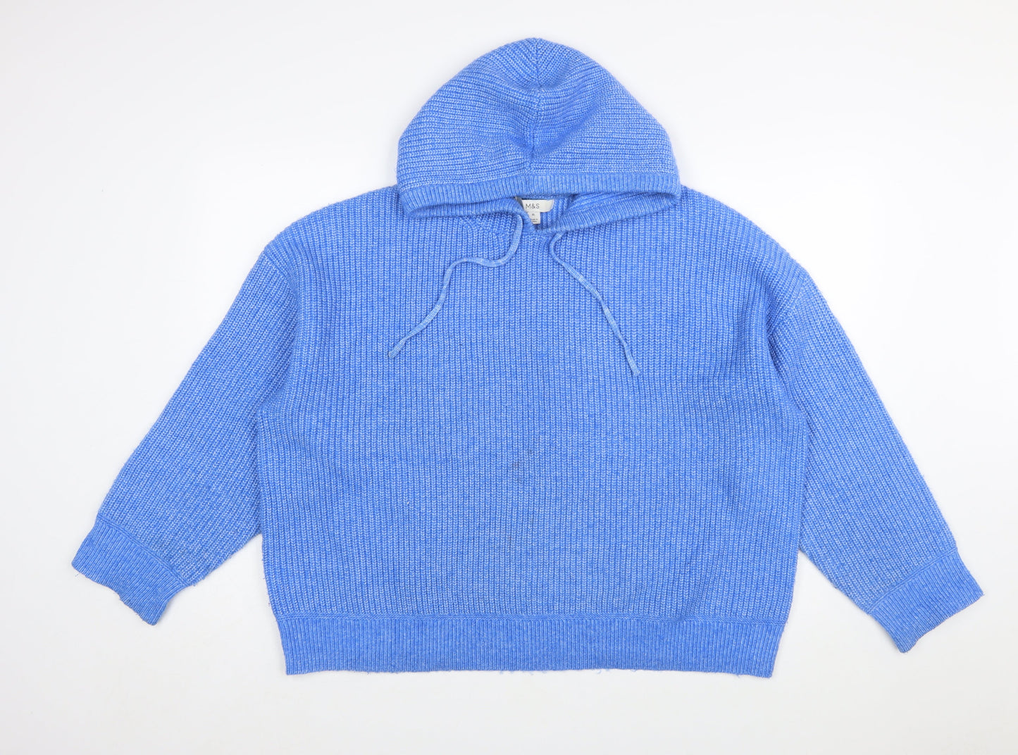 Marks and Spencer Women Blue XL Hooded Ribbed Pullover Jumper