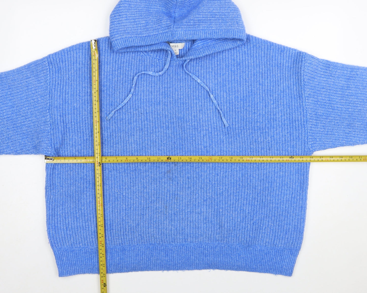 Marks and Spencer Women Blue XL Hooded Ribbed Pullover Jumper