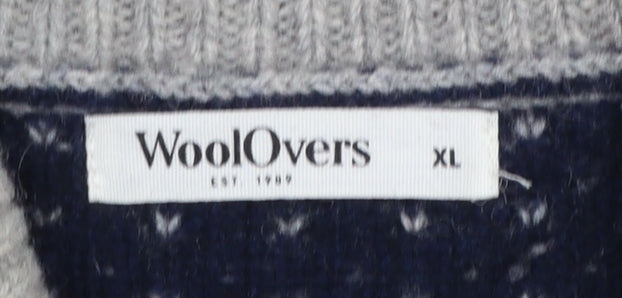 WoolOvers Men’s Grey Fair Isle Lambswool Roll Neck Jumper XL