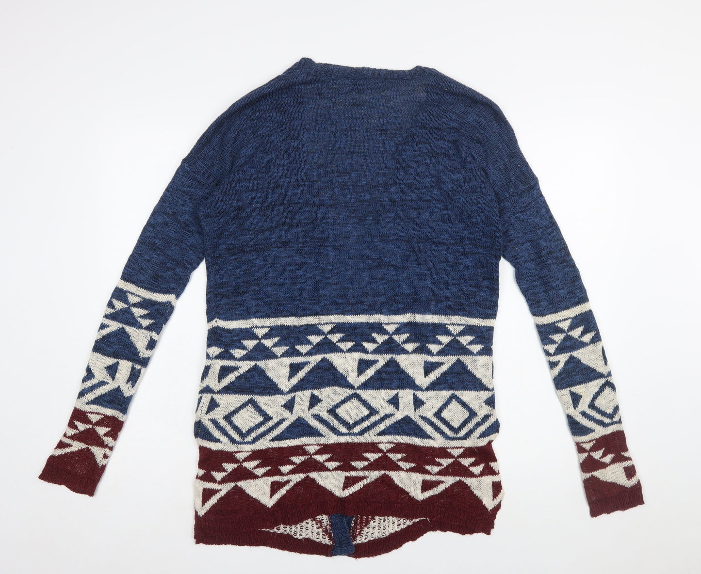Hollister Women Blue Aztec Knit Long Sleeve Cardigan M
