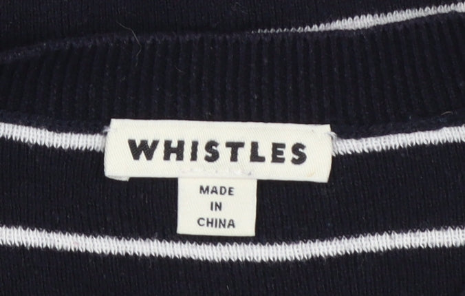 Whistles Women Navy Striped Cotton Jumper with Red Lips Motif Size 12