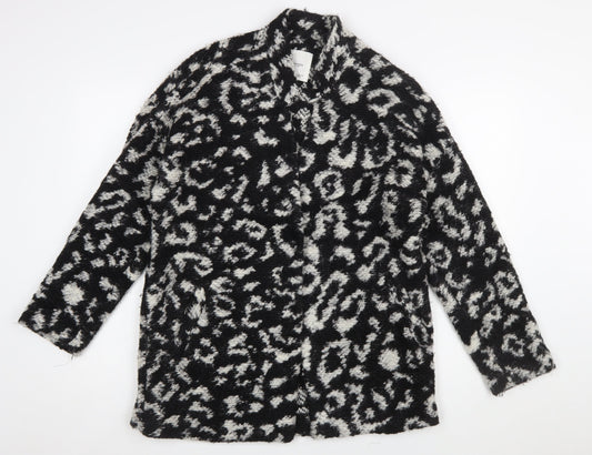 Mango Women’s Black White Animal Print Cardigan Small Wool Blend
