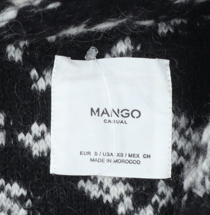 Mango Women’s Black White Animal Print Cardigan Small Wool Blend