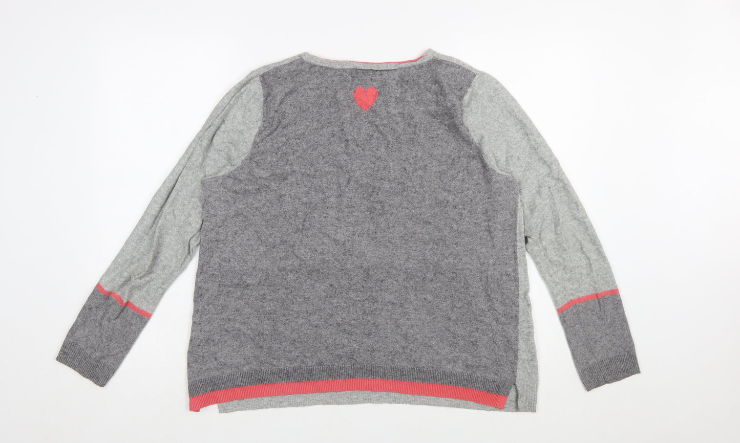White Stuff Women Grey Heart Pullover Jumper Size 16 Cotton Blend