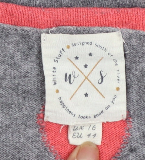 White Stuff Women Grey Heart Pullover Jumper Size 16 Cotton Blend