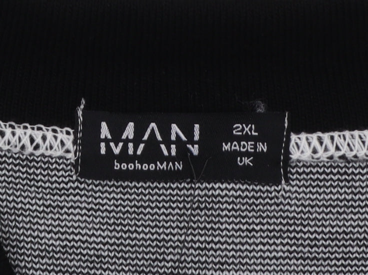 boohooMAN Men’s White Racing Team Collared Knit Jumper 2XL