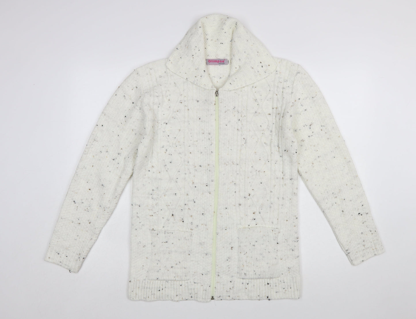 Glimpse Women's Ivory Cable-Knit Full Zip Jumper S