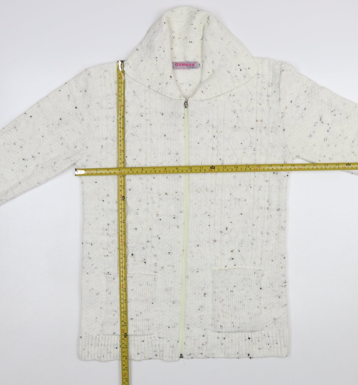 Glimpse Women's Ivory Cable-Knit Full Zip Jumper S