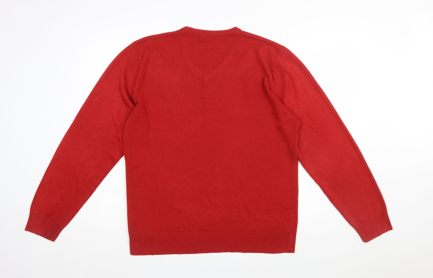 Marks and Spencer Blue Harbour Men's Red V-Neck Acrylic Jumper Size L