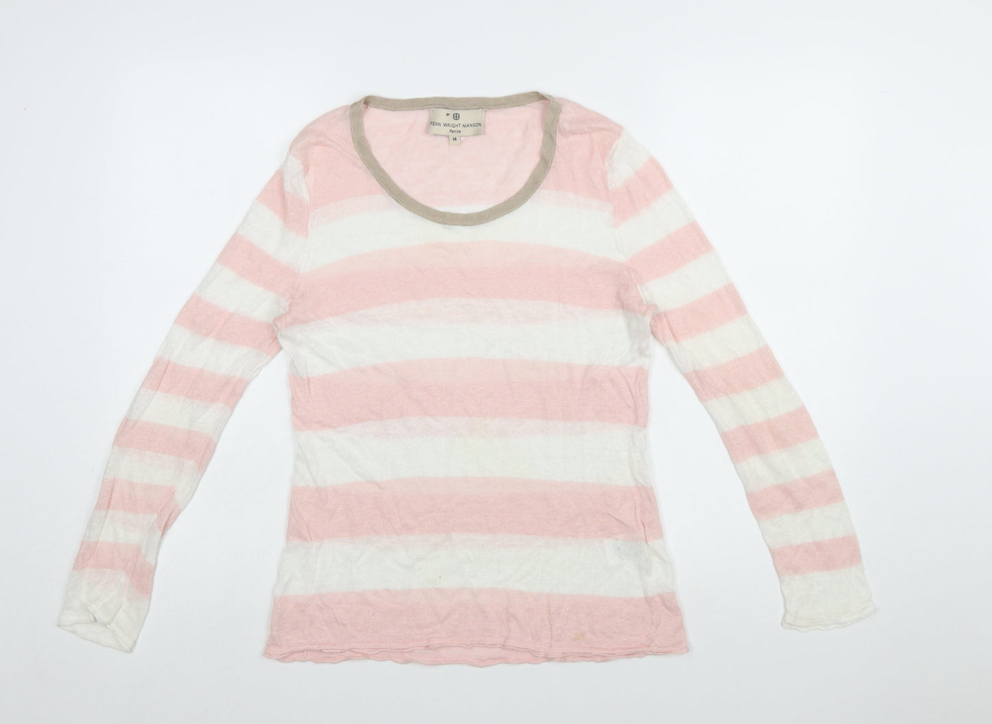 Fenn Wright Manson Women’s Pink Striped Linen Jumper Size 14 Petite