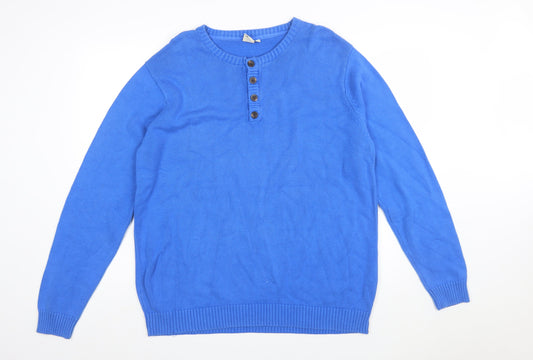 Cotton Traders Men's Blue XL Henley Jumper Lightweight Knit