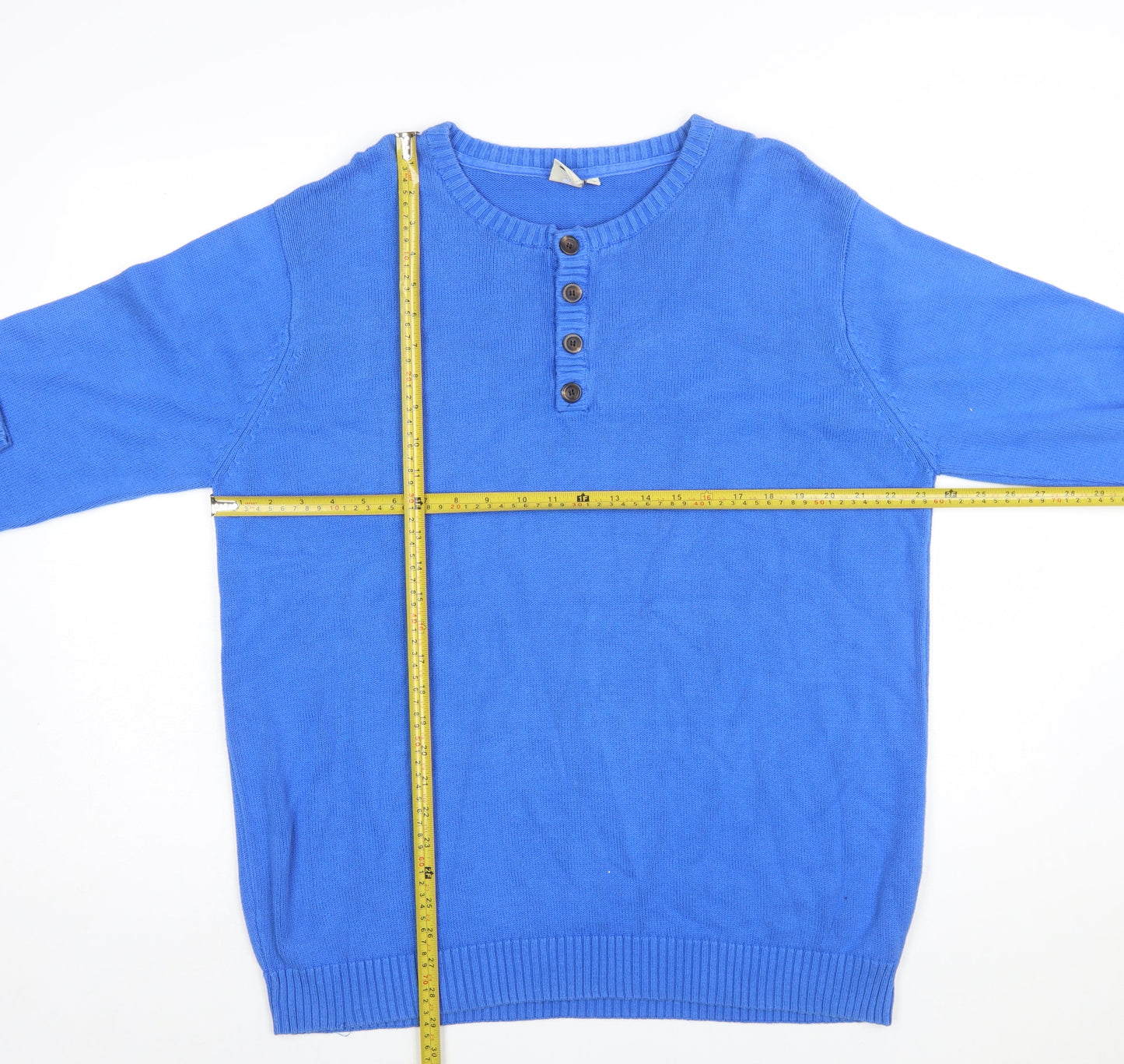 Cotton Traders Men's Blue XL Henley Jumper Lightweight Knit