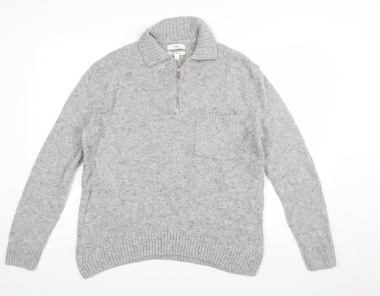 Marks and Spencer Men's Grey Wool 1/4 Zip Jumper Size S
