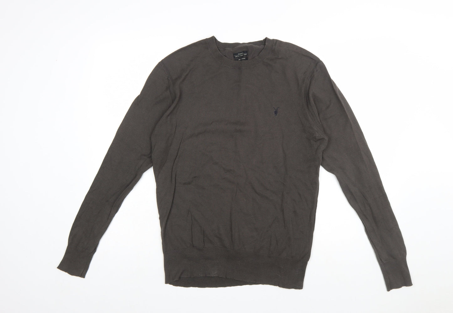 AllSaints Men Brown Cotton Crew Neck Pullover Jumper Size L
