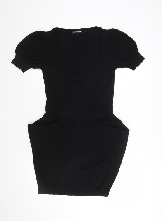 Warehouse Women Black Size 10 Short Sleeve Bodycon Dress
